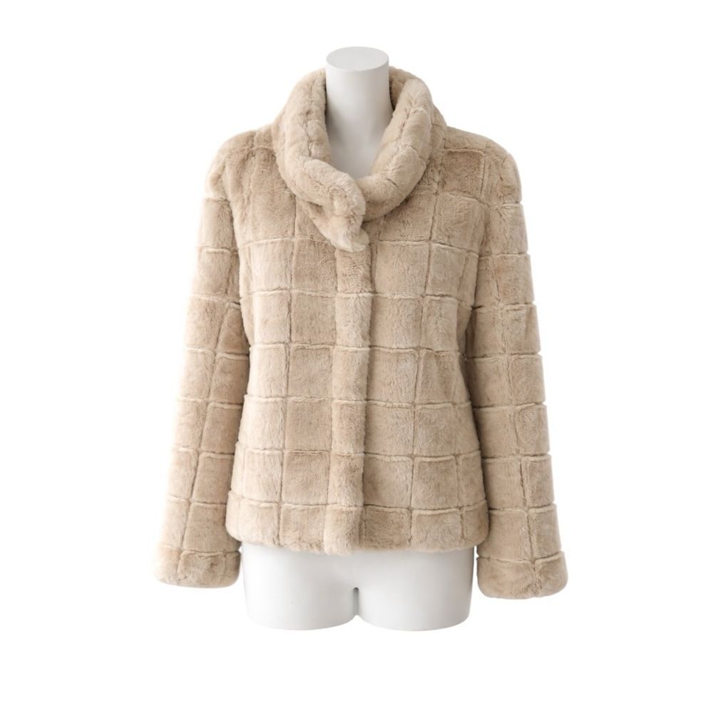 Kristen Blake Cream Quilted Faux Fur Jacket Size M Cozy Luxury